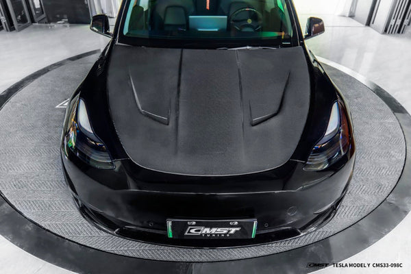 Tesla Model Y Performance AWD Long Range RWD Standard 2020 2021 2022 2023 2024 with Aftermarket Parts - V4 Hood Bonnet Carbon Fiber / FRP from  CMST Tuning