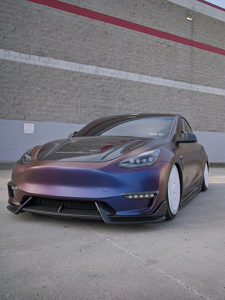Tesla Model Y Performance AWD Long Range RWD Standard 2020 2021 2022 2023 2024 with Aftermarket Parts - V3 Tempered Glass Clearview Hood Bonnet Carbon Fiber / FRP from CMST Tuning
