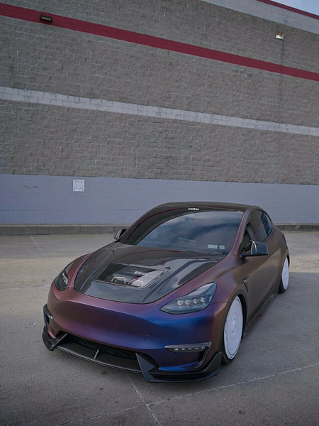 Tesla Model Y Performance AWD Long Range RWD Standard 2020 2021 2022 2023 2024 with Aftermarket Parts - V3 Tempered Glass Clearview Hood Bonnet Carbon Fiber / FRP from CMST Tuning