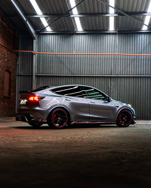 Tesla Model Y Performance AWD Long Range RWD Standard 2020 2021 2022 2023 2024 with Aftermarket Parts - V4 With Tow Hook Access Rear Diffuser Carbon Fiber / FRP from CMST Tuning