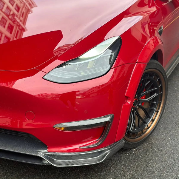 Tesla Model Y Performance AWD Long Range RWD Standard 2020 2021 2022 2023 2024 with Aftermarket Parts - V2 Front Lip Splitter Carbon Fiber / FRP from CMST Tuning