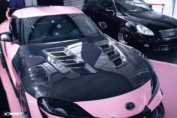 Toyota Supra MK5 A90 A91 3.0 2.0 2020 2021 2022 2023 2024 with Aftermarket Parts - V1 Vented Hood Bonnet Carbon Fiber / FRP from CMST Tuning