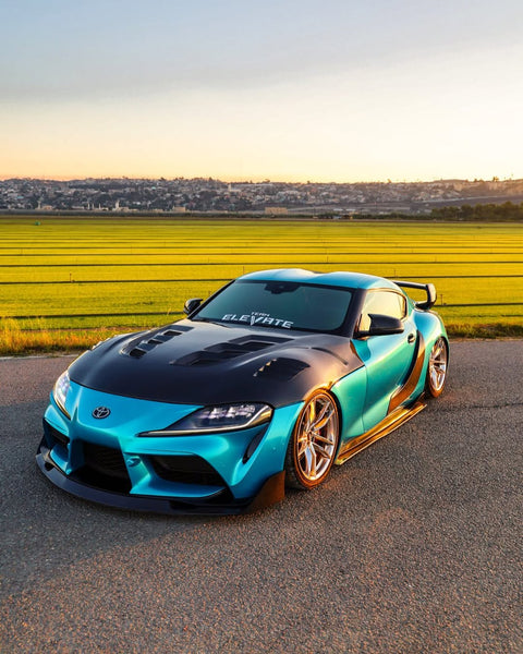 Toyota Supra MK5 A90 A91 3.0 2.0 2020 2021 2022 2023 2024 with Aftermarket Parts - V1 Vented Hood Bonnet Carbon Fiber / FRP from CMST Tuning