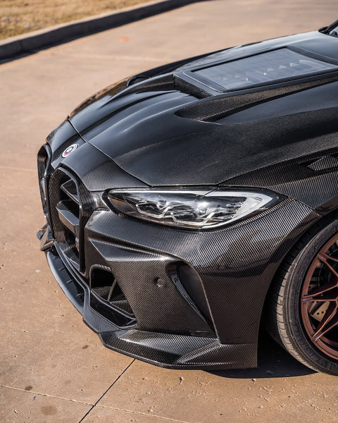 BMW M3/M3C G80/G81 2021 2022 2023 2024 & M4/M4C G82/G83 2021 2022 2023 2024 with Aftermarket Parts - V1 Clearview Glass Hood Bonnet Carbon Fiber / FRP from CMST Tuning