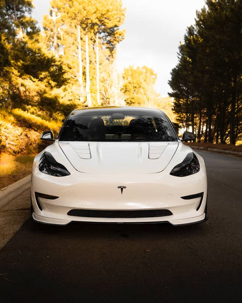 Tesla Model 3 Performance Long Range Standard Base 2017-2023 with Aftermarket Parts - V1 Style Front Lip Splitter Carbon Fiber / FRP from CMST Tuning
