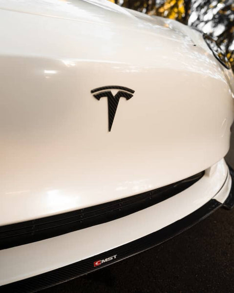 Tesla Model 3 Performance Long Range Standard Base 2017-2023 with Aftermarket Parts - V1 Style Front Lip Splitter Carbon Fiber / FRP from CMST Tuning
