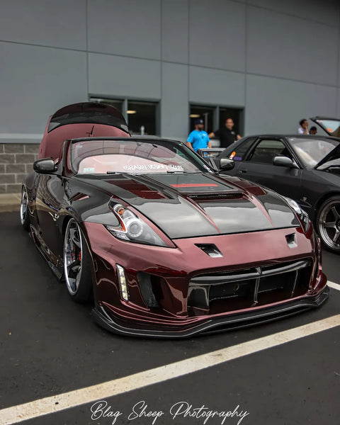 Nissan 370Z Nismo Sport Touring Base Fairlady Z Z34 2009 2010 2011 2012 2013 2014 2015 2016 2017 2018 2019 2020 with Aftermarket Parts - V1 Glass Clearview Hood Bonnet Carbon Fiber / FRP from CMST Tuning