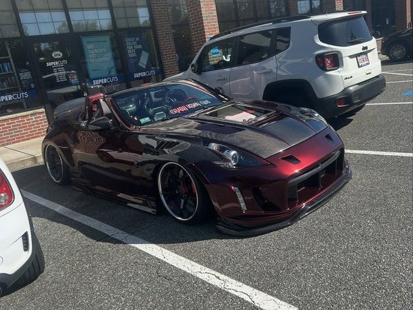 Nissan 370Z Nismo Sport Touring Base Fairlady Z Z34 2009 2010 2011 2012 2013 2014 2015 2016 2017 2018 2019 2020 with Aftermarket Parts - V1 Glass Clearview Hood Bonnet Carbon Fiber / FRP from CMST Tuning