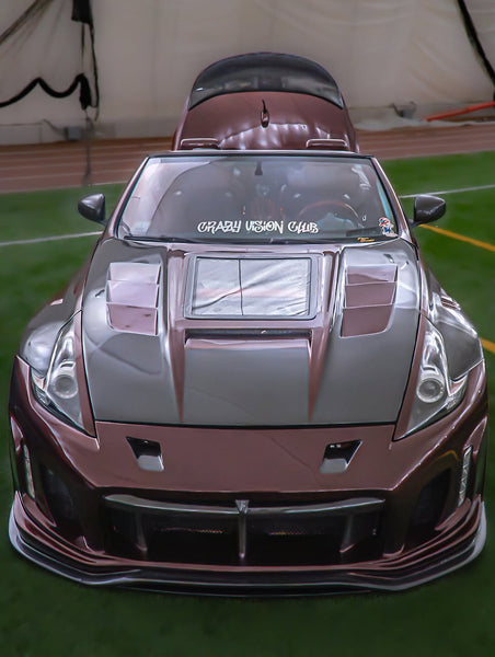 Nissan 370Z Nismo Sport Touring Base Fairlady Z Z34 2009 2010 2011 2012 2013 2014 2015 2016 2017 2018 2019 2020 with Aftermarket Parts - V1 Glass Clearview Hood Bonnet Carbon Fiber / FRP from CMST Tuning