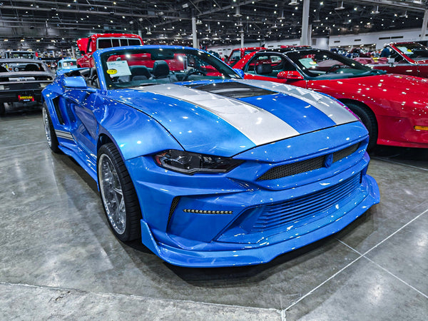 Ford Mustang GT 5.0 Mach1 Bullitt Ecoboost 2.3 S550.2 2018 2019 2020 2021 2022 2023 with Aftermarket Parts - V2 Clearview Glass Hood Bonnet Carbon Fiber / FRP from CMST Tuning