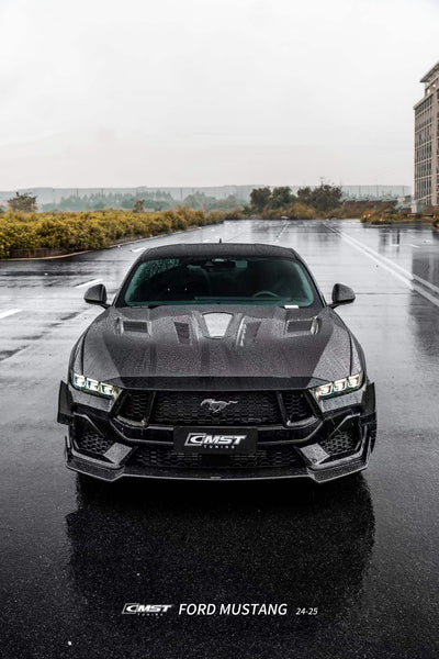 Ford Mustang S650 2.3 Ecoboost 5.0 GT Dark Horse 2024-ON with Aftermarket Parts - V2 Clearview Glass Transparent Hood Carbon Fiber / FRP from CMST Tuning