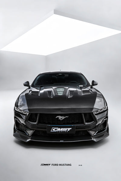 Ford Mustang S650 2.3 Ecoboost 5.0 GT Dark Horse 2024-ON with Aftermarket Parts - V2 Clearview Glass Transparent Hood Carbon Fiber / FRP from CMST Tuning