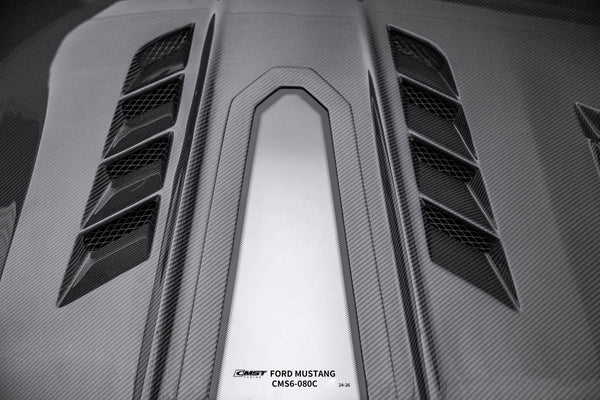 Ford Mustang S650 2.3 Ecoboost 5.0 GT Dark Horse 2024-ON with Aftermarket Parts - V2 Clearview Glass Transparent Hood Carbon Fiber / FRP from CMST Tuning