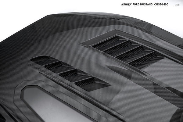 Ford Mustang S650 2.3 Ecoboost 5.0 GT Dark Horse 2024-ON with Aftermarket Parts - V2 Clearview Glass Transparent Hood Carbon Fiber / FRP from CMST Tuning