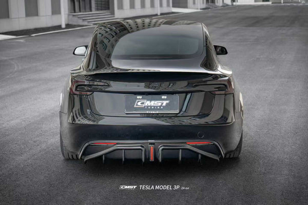 Tesla Model 3 Highland / Performance with 2024-ON Aftermarket Parts - V2 Style Rear Diffuser & Canards Carbon Fiber from CMST Tuning
