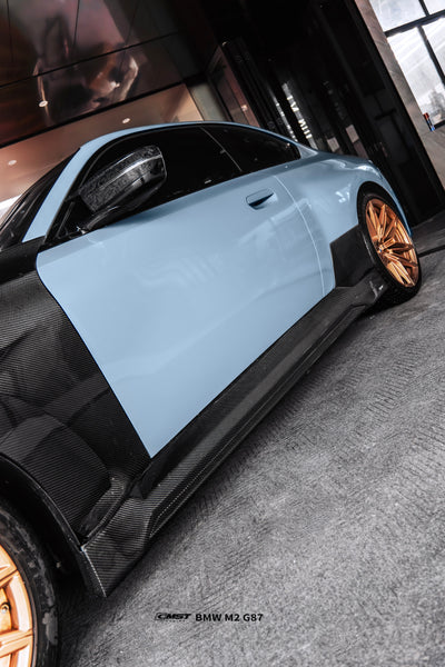 BMW M2CS M2 G87 2023-ON with Aftermarket Parts - V2 Style Side Skirts Dry Pre-preg Carbon Fiber / FRP from CMST Tuning