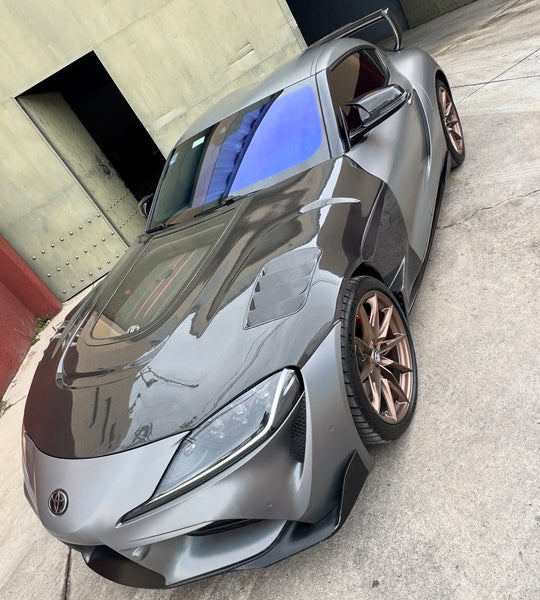 Toyota Supra MK5 A90 A91 3.0 2.0 2020 2021 2022 2023 2024 with Aftermarket Parts - V2 Tempered Glass Clearview Hood Bonnet Carbon Fiber / FRP from CMST Tuning
