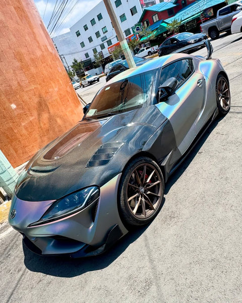 Toyota Supra MK5 A90 A91 3.0 2.0 2020 2021 2022 2023 2024 with Aftermarket Parts - V2 Tempered Glass Clearview Hood Bonnet Carbon Fiber / FRP from CMST Tuning