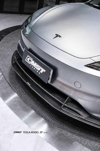 Tesla Model 3 Performance 2024-ON with Aftermarket Parts - V1 Front Lip Carbon Fiber / FRP from CMST Tuning