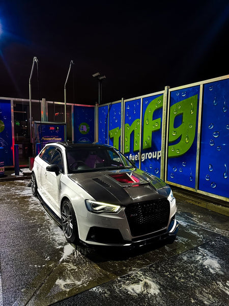 Audi RS3 S3 A3 8V / 8V.5 2014 2015 2016 2017 2018 2019 2020 with Aftermarket Parts - V3 Hood Bonnet Carbon Fiber / FRP from CMST Tuning