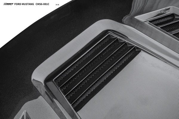 Ford Mustang S650 2.3 Ecoboost 5.0 GT Dark Horse 2024-ON with Aftermarket Parts - V3 Hood Carbon Fiber / FRP from CMST Tuning