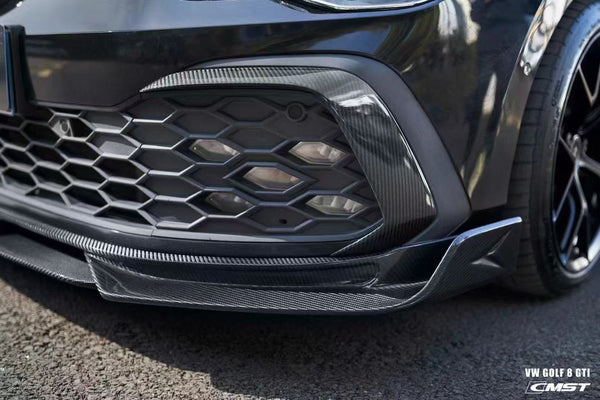 Volkswagen Golf GTI MK8 2022 2023 2024 with Aftermarket Parts - Front Lip Splitter Pre-preg Carbon Fiber / FRP from CMST Tuning