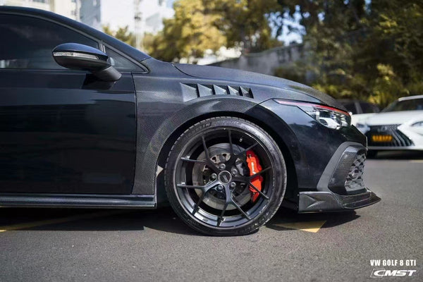 Volkswagen Golf R GTI MK8 2022 2023 2024 with Aftermarket Parts - Side Skirts Pre-preg Carbon Fiber / FRP from CMST Tuning