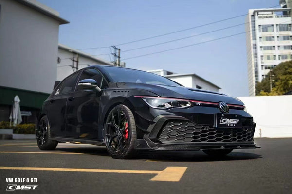 Volkswagen Golf R GTI MK8 2022 2023 2024 with Aftermarket Parts - Side Skirts Pre-preg Carbon Fiber / FRP from CMST Tuning