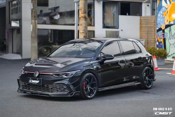 Volkswagen Golf R GTI MK8 2022 2023 2024 with Aftermarket Parts - Side Skirts Pre-preg Carbon Fiber / FRP from CMST Tuning
