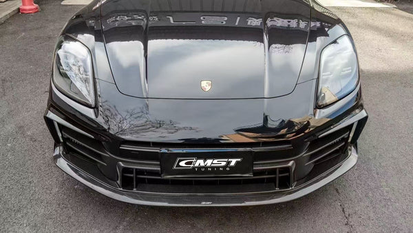  Porsche Panamera 976 Base 4 4S E-Hybird 2024 with Aftermarket Parts - Front Lip Pre-preg Carbon Fiber / FRP from CMST Tuning 
