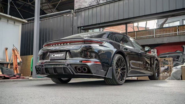 Porsche Panamera 976 Base 4 4S E-Hybird GTS Turbo 2024 with Aftermarket Parts - Rear Diffuser & Canards Pre-preg Carbon Fiber / FRP from CMST Tuning