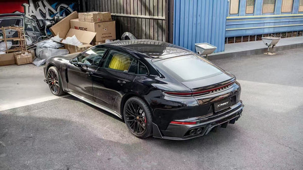 Porsche Panamera 976 Base 4 4S E-Hybird GTS Turbo 2024 with Aftermarket Parts - Rear Diffuser & Canards Pre-preg Carbon Fiber / FRP from CMST Tuning