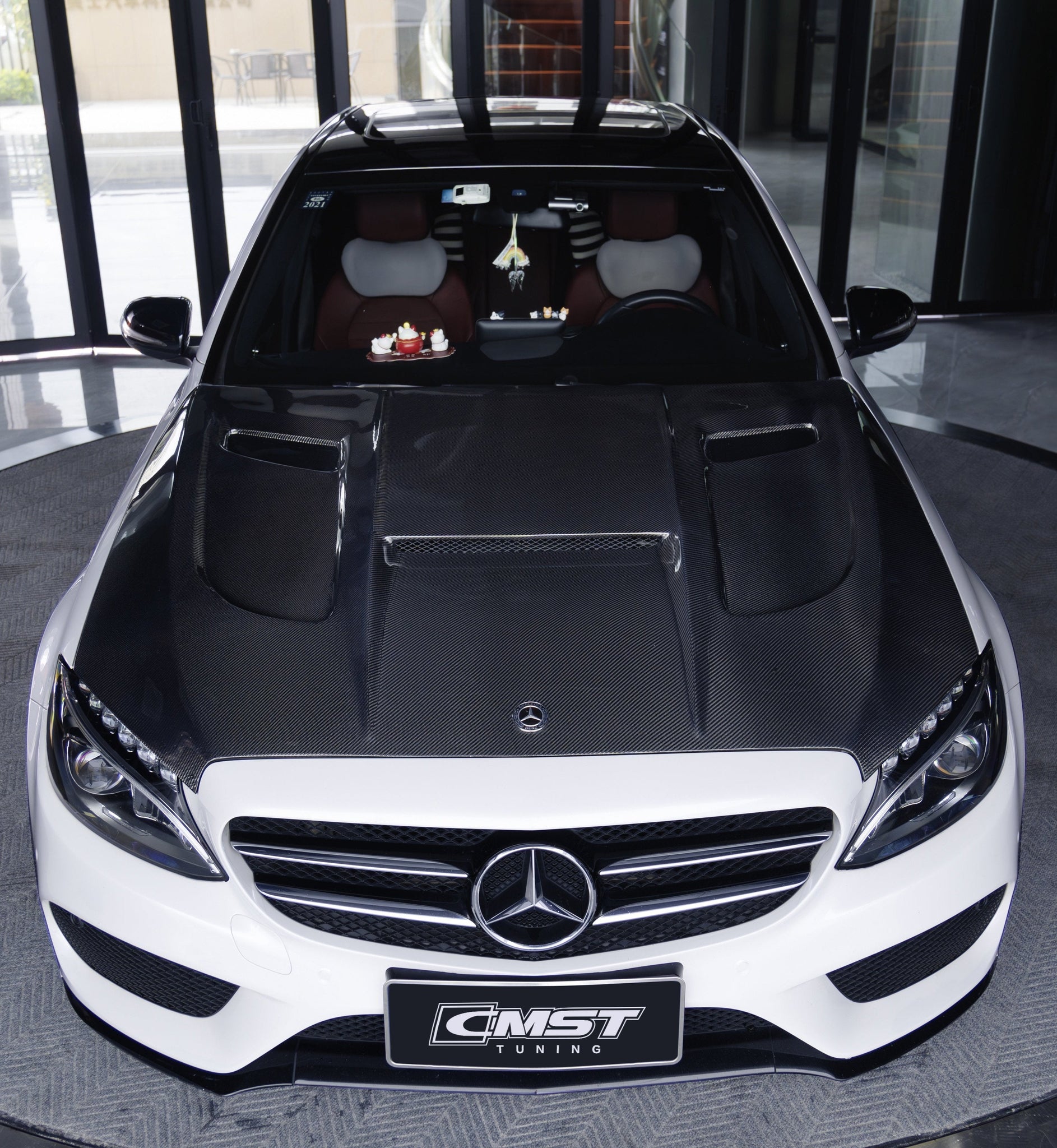 Mercedes Benz C-Class C43 C400 C300 W205 with CMST Tuning's Aftermarket Parts - Carbon Fiber and FRP Hood Bonnet V3 Style