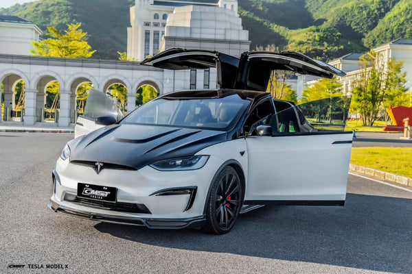 Tesla Model X Plaid Long Range Base 2022 2023 2024 with Aftermarket Parts - Hood Bonnet Carbon Fiber  FRP