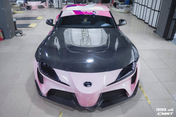 Toyota GR Supra A90 A91 2020-ON with Aftermarket Parts - FT1 Conversion Kit Hood Bonnet Carbon Fiber / FRP from CMST Tuning