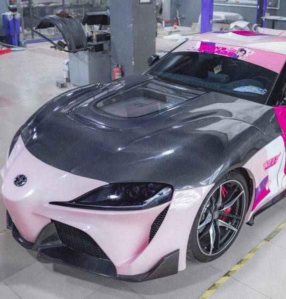 Toyota GR Supra A90 A91 2020-ON with Aftermarket Parts - FT1 Conversion Kit Hood Bonnet Carbon Fiber / FRP from CMST Tuning