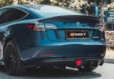 Tesla Model 3 Performance Long Range Standard Base 2017-2023 with Aftermarket Parts - V2 Style Rear Diffuser Carbon Fiber / FRP from CMST Tuning