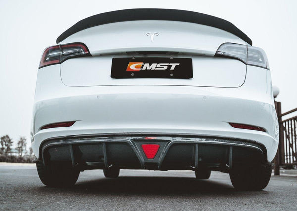 Tesla Model 3 Performance Long Range Standard Base 2017-2023 with Aftermarket Parts - V2 Style Rear Diffuser Carbon Fiber / FRP from CMST Tuning