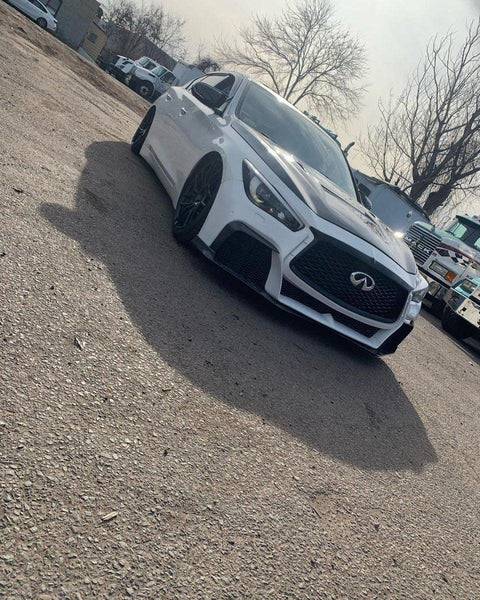 Infiniti Q50 Red Sport 400 Luxe Sensory Signature Premium Pure 2014-ON with Aftermarket Parts - Project Black S Concept Style Front Bumper & Lip Carbon Fiber / FRP from CMST Tuning
