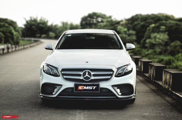 Mercedes Benz E-Class E550 E450 E400 E350 E300 W213 2017-2023 (fitment requires sport package bumper) with Aftermarket Parts - Front Lip Carbon Fiber/FRP from CMST Tuning
