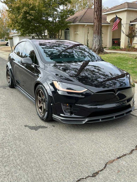 Tesla Model X P100D 100D 90D 75D 60D Performance Long Range Base 2016-2021 with Aftermarket Parts - Front Lip Splitter Carbon Fiber / FRP from CMST Tuning
