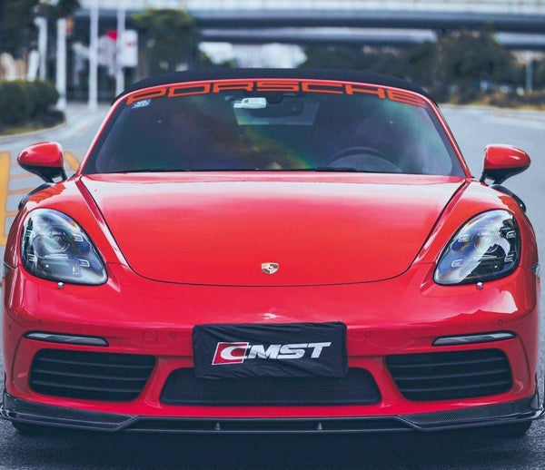 Porsche 718 Cayman Boxster Base S T 2017-ON with Aftermarket Parts - V2 Style Front Lip Splitter Carbon Fiber / FRP from CMST Tuning