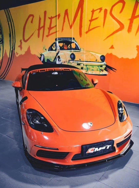 Porsche 718 Cayman Boxster Base S T 2017-ON with Aftermarket Parts - V2 Style Front Lip Splitter Carbon Fiber / FRP from CMST Tuning