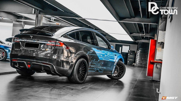 Tesla Model X P100D 100D 90D 75D 60D Performance Long Range Base 2016-2021 with Aftermarket Parts - Rear Diffuser Carbon Fiber / FRP from CMST Tuning