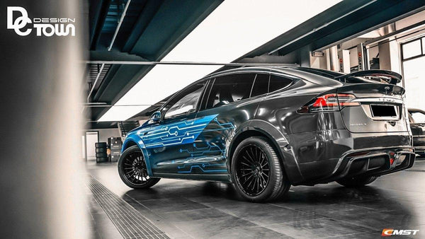 Tesla Model X P100D 100D 90D 75D 60D Performance Long Range Base 2016-2021 with Aftermarket Parts - Rear Diffuser Carbon Fiber / FRP from CMST Tuning