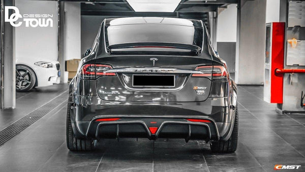 Tesla Model X P100D 100D 90D 75D 60D Performance Long Range Base 2016-2021 with Aftermarket Parts - Rear Diffuser Carbon Fiber / FRP from CMST Tuning