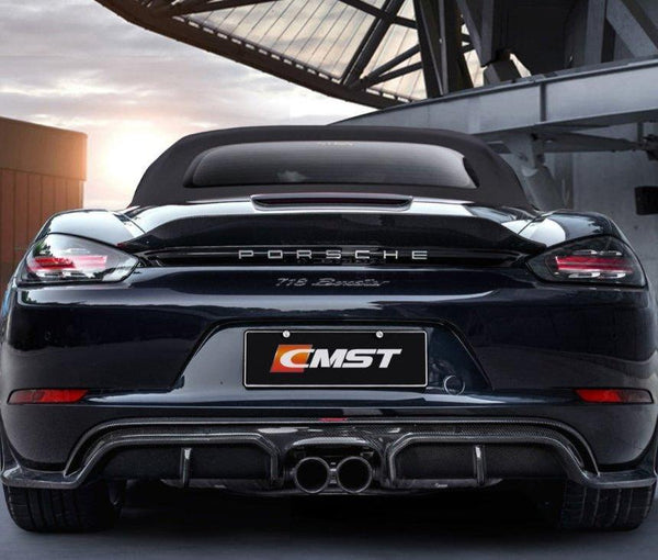 Porsche 718 Cayman Boxster Base S T GTS 2017-ON with Aftermarket Parts - V1 Style Rear Diffuser Carbon Fiber / FRP from CMST Tuning