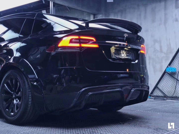 Tesla Model X P100D 100D 90D 75D 60D Performance Long Range Base 2016-2021 with Aftermarket Parts - Rear Trunk Spoiler Carbon Fiber / FRP from CMST Tuning
