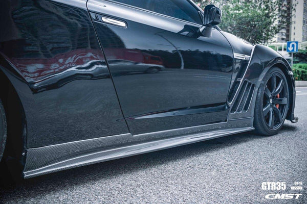 Nissan GTR Nismo T-Spec Black Edition Track Eidtion Premium Pure 2008-2024 with Aftermarket Parts - Stage 2 Style Side Skirts Carbon Fiber / FRP from CMST Tuning
