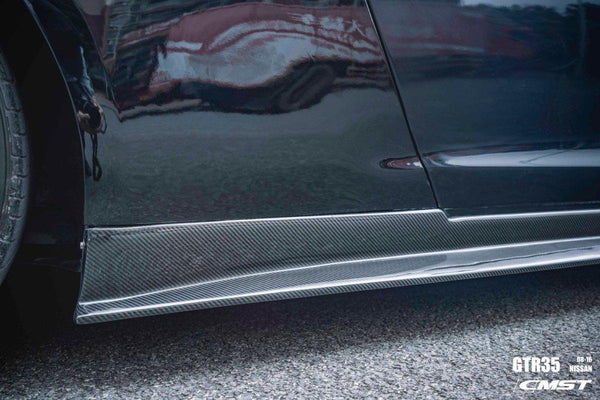 Nissan GTR Nismo T-Spec Black Edition Track Eidtion Premium Pure 2008-2024 with Aftermarket Parts - Stage 2 Style Side Skirts Carbon Fiber / FRP from CMST Tuning
